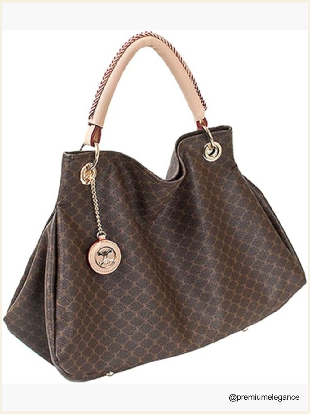 Large Capacity Tote Bag with Leather Accents and Gold Medallion